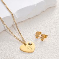 304 Stainless Steel Gold Plated Cute Simple Style Plating Inlay Human Heart Shape Zircon Earrings Necklace sku image 6