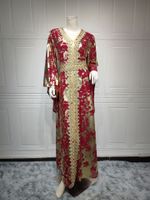 Women's Abaya Ethnic Style V Neck Belt Long Sleeve Geometric Banquet sku image 4