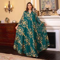 Women's Abaya Ethnic Style V Neck Embroidery Long Sleeve Printing Banquet main image 3