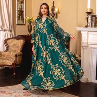 Women's Abaya Ethnic Style V Neck Embroidery Long Sleeve Printing Banquet main image 4