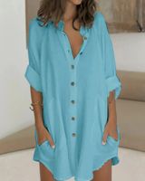Women's Blouse Long Sleeve Blouses Button Casual Solid Color sku image 21