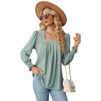 Women's T-shirt Long Sleeve T-shirts Jacquard Pleated Casual Solid Color main image 2