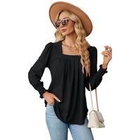 Women's T-shirt Long Sleeve T-shirts Jacquard Pleated Casual Solid Color main image 5