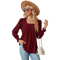 Women's T-shirt Long Sleeve T-shirts Jacquard Pleated Casual Solid Color main image 4