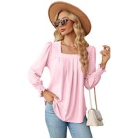 Women's T-shirt Long Sleeve T-shirts Jacquard Pleated Casual Solid Color main image 3