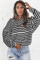 Women's Hoodie Long Sleeve Hoodies & Sweatshirts Button Casual Stripe main image 3