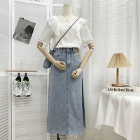 Summer Casual Solid Color Denim Midi Dress Skirts main image 3