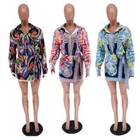 Women's Casual Printing 4-way Stretch Fabric Spandex Polyester Printing Button Shorts Sets main image 3