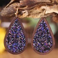1 Pair Simple Style Water Droplets Wood Iron Earrings main image 5