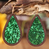 1 Pair Simple Style Water Droplets Wood Iron Earrings sku image 5