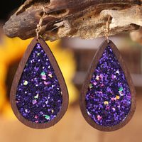 1 Pair Simple Style Water Droplets Wood Iron Earrings main image 4