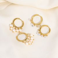 1 Pair Elegant Bohemian Roman Style Circle Plating 201 Stainless Steel Freshwater Pearl 18K Gold Plated Drop Earrings main image 4