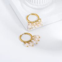1 Pair Elegant Bohemian Roman Style Circle Plating 201 Stainless Steel Freshwater Pearl 18K Gold Plated Drop Earrings main image 3
