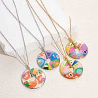 304 Stainless Steel Gold Plated Bohemian Artistic Enamel Plating Color Block Flower Earrings Necklace main image 1
