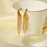1 Pair Elegant Lady Triangle Tassel Plating Stainless Steel 18k Gold Plated Drop Earrings main image 5
