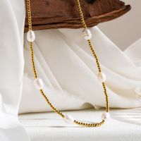 Ig Style Sweet Oval Stainless Steel Freshwater Pearl Beaded Handmade 18k Gold Plated Necklace main image 4
