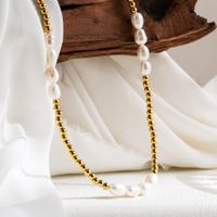 Ig Style Sweet Oval Stainless Steel Freshwater Pearl Beaded Handmade 18k Gold Plated Necklace main image 3