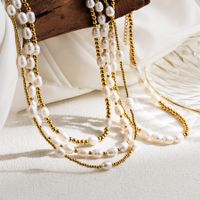 Ig-stil Süss Oval Rostfreier Stahl Süßwasserperle Perlen Handgemacht 18 Karat Vergoldet Halskette main image 1