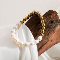 Simple Style Classic Style Round Stainless Steel Freshwater Pearl Irregular Beaded 18k Gold Plated Bracelets sku image 4