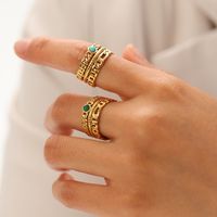 304 Stainless Steel 18K Gold Plated Classical Romantic British Style Plating Inlay Solid Color Natural Stone Open Rings main image 1