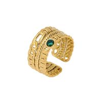 304 Stainless Steel 18K Gold Plated Classical Romantic British Style Plating Inlay Solid Color Natural Stone Open Rings main image 2