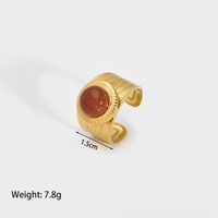 Classical Vintage Style Solid Color Stainless Steel Plating Inlay Natural Stone 18k Gold Plated Open Rings sku image 2