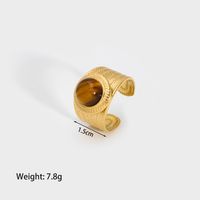 Classical Vintage Style Solid Color Stainless Steel Plating Inlay Natural Stone 18k Gold Plated Open Rings sku image 1