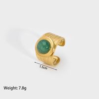 Classical Vintage Style Solid Color Stainless Steel Plating Inlay Natural Stone 18k Gold Plated Open Rings sku image 3