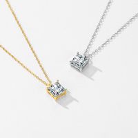 Ig Style Elegant Simple Style Square Sterling Silver Plating Inlay Zircon 14k Gold Plated Rhodium Plated Solitaire Necklace main image 1