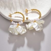 1 Pair Lady Flower Plating Other Metal Parts 304 Stainless Steel Steel Ball 201 Stainless Steel Acrylic Imitation Pearl, Imitation Petals 18K Gold Plated Drop Earrings main image 3