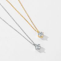 Ig Style Elegant Simple Style Round Sterling Silver Plating Inlay Zircon 14k Gold Plated Rhodium Plated Solitaire Necklace main image 1