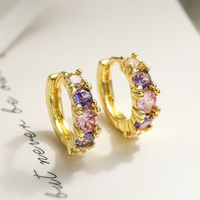 1 Pair Elegant Lady Geometric Plating Inlay Copper Zircon 18k Gold Plated Hoop Earrings main image 4