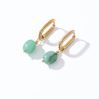 1 Pair Casual Retro French Style Oval Plating 304 Stainless Steel Natural Stone Gold Plated Drop Earrings sku image 4