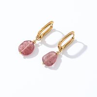 1 Pair Casual Retro French Style Oval Plating 304 Stainless Steel Natural Stone Gold Plated Drop Earrings main image 4