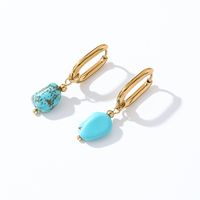 1 Pair Casual Retro French Style Oval Plating 304 Stainless Steel Natural Stone Gold Plated Drop Earrings main image 5