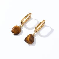 1 Pair Casual Retro French Style Oval Plating 304 Stainless Steel Natural Stone Gold Plated Drop Earrings main image 2