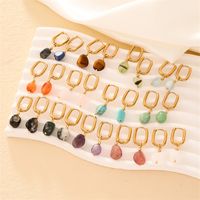 1 Pair Casual Retro French Style Oval Plating 304 Stainless Steel Natural Stone Gold Plated Drop Earrings main image 1