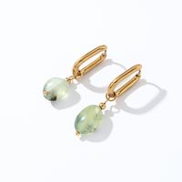 1 Pair Casual Retro French Style Oval Plating 304 Stainless Steel Natural Stone Gold Plated Drop Earrings sku image 10