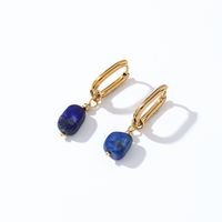 1 Pair Casual Retro French Style Oval Plating 304 Stainless Steel Natural Stone Gold Plated Drop Earrings sku image 11