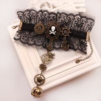 Vintage Style Punk Flower Skull Gear Alloy Lace Wholesale Bracelets main image 3