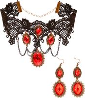 Wholesale Jewelry Gothic Retro Oval Flower Alloy Lace Resin Inlay Earrings Necklace main image 2