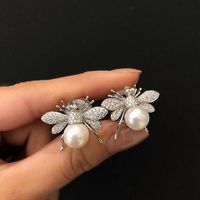 1 Pair Cute Bee Inlay Copper Artificial Gemstones Ear Studs main image 3