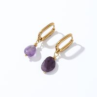 1 Pair Casual Retro French Style Oval Plating 304 Stainless Steel Natural Stone Gold Plated Drop Earrings sku image 13