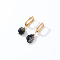 1 Pair Casual Retro French Style Oval Plating 304 Stainless Steel Natural Stone Gold Plated Drop Earrings sku image 5