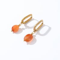 1 Pair Casual Retro French Style Oval Plating 304 Stainless Steel Natural Stone Gold Plated Drop Earrings sku image 6