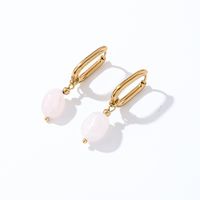 1 Pair Casual Retro French Style Oval Plating 304 Stainless Steel Natural Stone Gold Plated Drop Earrings sku image 7