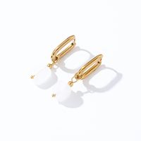 1 Pair Casual Retro French Style Oval Plating 304 Stainless Steel Natural Stone Gold Plated Drop Earrings sku image 8