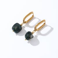 1 Pair Casual Retro French Style Oval Plating 304 Stainless Steel Natural Stone Gold Plated Drop Earrings sku image 9