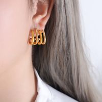 1 Pair Elegant Luxurious Baroque Style Geometric Plating Inlay Stainless Steel Artificial Pearls Rhinestones 18k Gold Plated Earrings sku image 14
