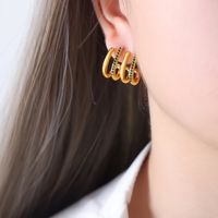 1 Pair Elegant Luxurious Baroque Style Geometric Plating Inlay Stainless Steel Artificial Pearls Rhinestones 18k Gold Plated Earrings sku image 15